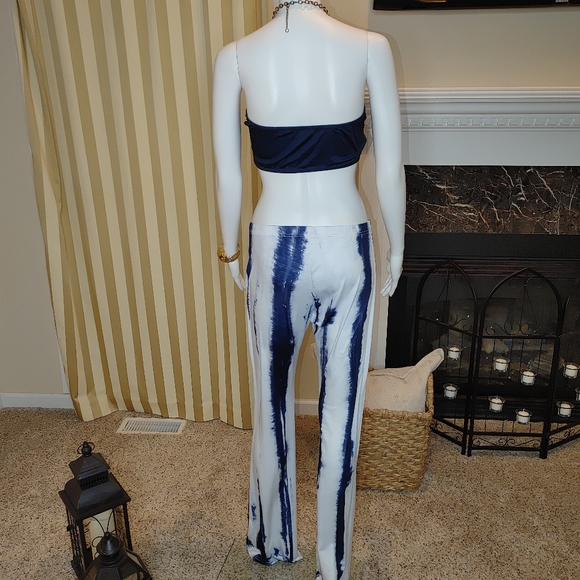 BLUE TIE DYE BANDEAU AND PANT SET L - Picture 2 of 8